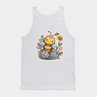 Adorable Bee with Flowers Cartoon Art Tank Top